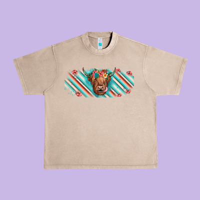 Cow Floral Urban Heavy Tee Designed By Jahusdesignshop
