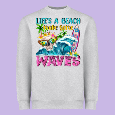 Life's A Beach Make Some Waves Heavyweight Sweatshirt Designed By Nancycooperartshop