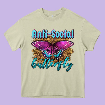 Western Anti-social Butterfly Heavy Core Tee Designed By Lillyallendesigns