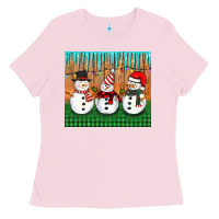 Bubblegum Pink christmas snovman Ladies Tee - BarkalooDesign