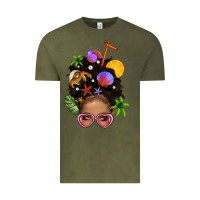 Vintage Olive Beach Hair Afro Messy Bun Bbs Vintage Tee - BundleAndBundleShop