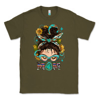 Army Green Western Messy Bun Mom With Sunflower Classic Tee - BundleAndBundleShop