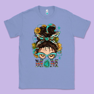 Western Messy Bun Mom With Sunflower Classic Tee Designed By Bundleandbundleshop