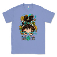 Colony Blue Western Messy Bun Mom With Sunflower Classic Tee - BundleAndBundleShop