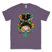Lavender Western Messy Bun Mom With Sunflower Classic Tee - BundleAndBundleShop