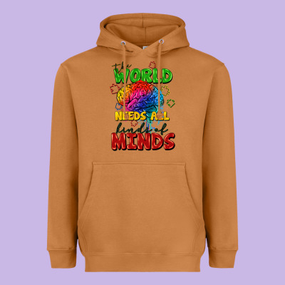 The World Needs All Kinds Of Minds Heavyweight Hoodie Designed By Fadigitalartstudio