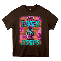 Chocolate Brown love like jesus Heavy Core Tee - BarkalooDesign