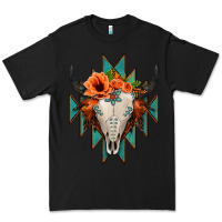 Black Aztec Turquoise Bull Skull Premium Tee - Jasminsmagicworld