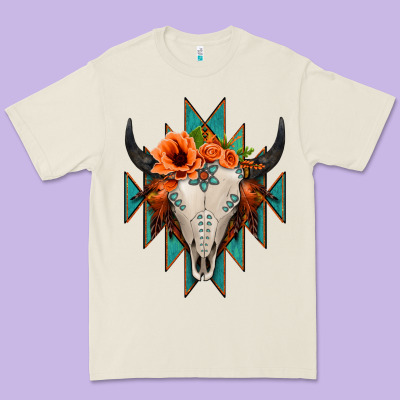 Aztec Turquoise Bull Skull Premium Tee Designed By Jasminsmagicworld
