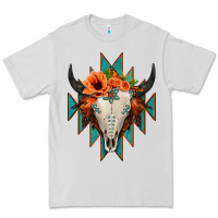 Dove Grey Aztec Turquoise Bull Skull Premium Tee - Jasminsmagicworld