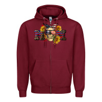 Burgundy american mom skull Zipper Hoodie - CowGirlArtShop
