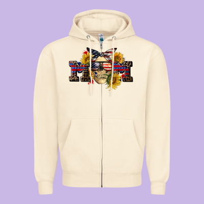 American Mom Skull Zipper Hoodie Designed By Cowgirlartshop