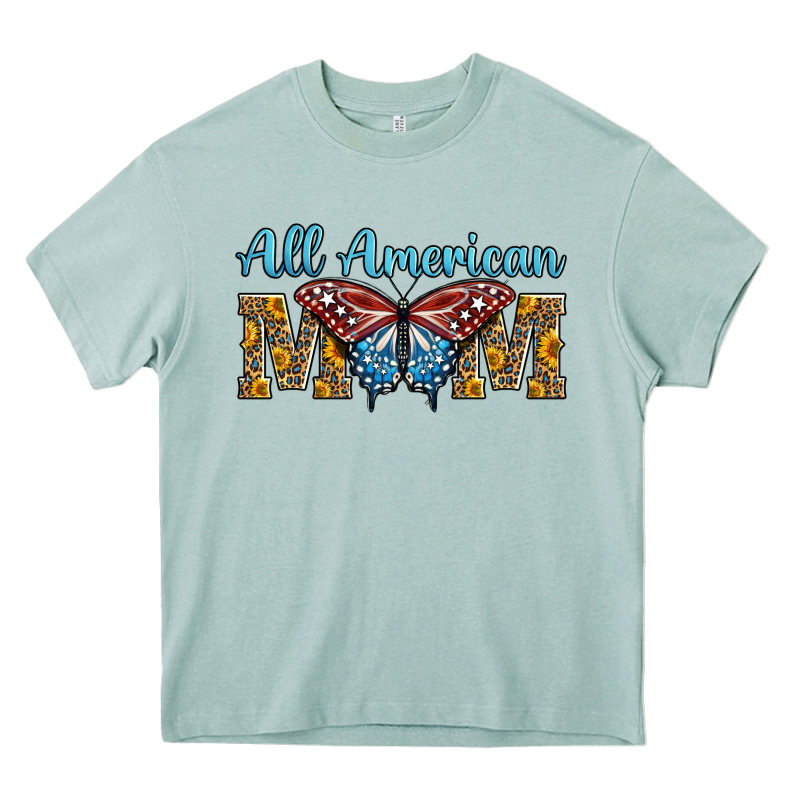 All American Mom American Flag Butterfly Heavy Core Tee by LillyAllenDesigns | Teevron
