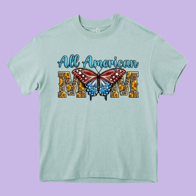 All American Mom American Flag Butterfly Heavy Core Tee Designed By Lillyallendesigns