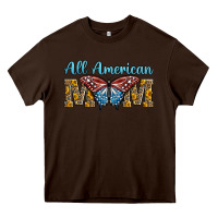 Chocolate Brown all american mom american flag butterfly Heavy Core Tee - LillyAllenDesigns
