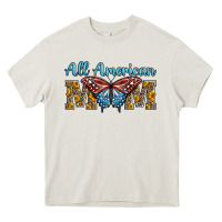 Cream all american mom american flag butterfly Heavy Core Tee - LillyAllenDesigns