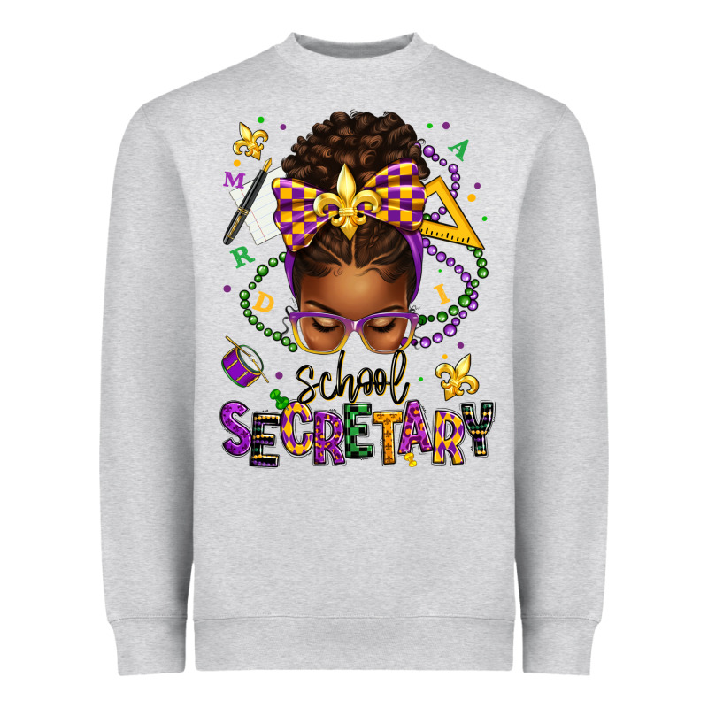 Mardi Gras School Secretary Afro Messy Bun Heavyweight Sweatshirt by texasbilliewilder | Teevron