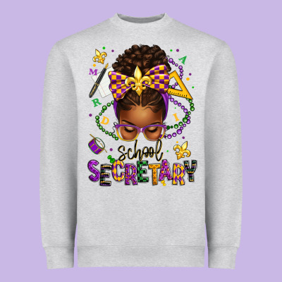 Mardi Gras School Secretary Afro Messy Bun Heavyweight Sweatshirt Designed By Texasbilliewilder