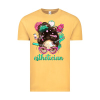 Vintage Mustard Esthetician Messy Bun With Pink Leopard Glasses Bbs Vintage Tee - BundleAndBundleShop