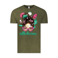 Vintage Olive Esthetician Messy Bun With Pink Leopard Glasses Bbs Vintage Tee - BundleAndBundleShop