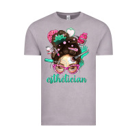 Vintage Zinc Esthetician Messy Bun With Pink Leopard Glasses Bbs Vintage Tee - BundleAndBundleShop