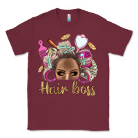 Burgundy Hair Boss Afro Messy Bun With Money Bbs Classic Tee - BundleAndBundleShop