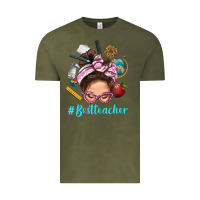Vintage Olive Best Teacher Messy Bun Bbs Vintage Tee - BundleAndBundleShop