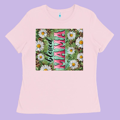 Blessed Mama With Daisy And Leopard Ladies Tee Designed By Ranaportraitstore