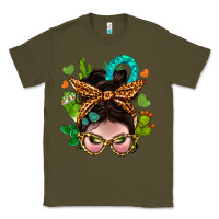 Army Green Western  Messy Bun With Cactus Classic Tee - BundleAndBundleShop