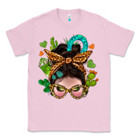 Bubblegum Pink Western  Messy Bun With Cactus Classic Tee - BundleAndBundleShop