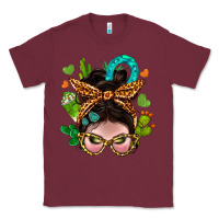 Burgundy Western  Messy Bun With Cactus Classic Tee - BundleAndBundleShop