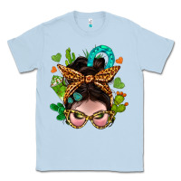 Dusty Blue Western  Messy Bun With Cactus Classic Tee - BundleAndBundleShop