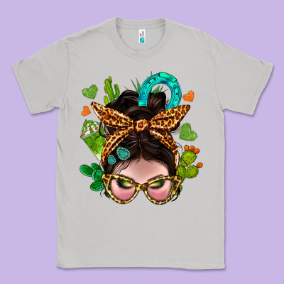 Western  Messy Bun With Cactus Classic Tee Designed By Bundleandbundleshop