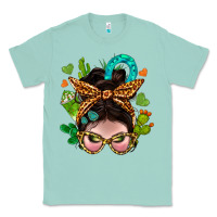 Seafoam Western  Messy Bun With Cactus Classic Tee - BundleAndBundleShop