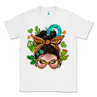 White Western  Messy Bun With Cactus Classic Tee - BundleAndBundleShop