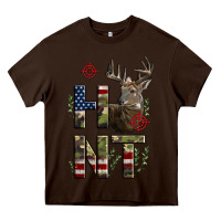 Chocolate Brown Deer Hunting Usa Flag Heavy Core Tee - LillyAllenDesigns