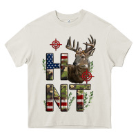 Cream Deer Hunting Usa Flag Heavy Core Tee - LillyAllenDesigns