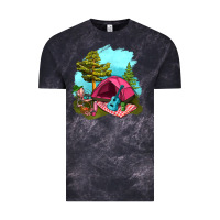 Cloud Black Glamping Camp And Pink Tent Vintage Tee - BundleAndBundleShop