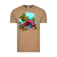 Vintage Coffee Glamping Camp And Pink Tent Vintage Tee - BundleAndBundleShop