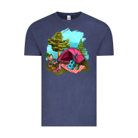 Vintage Denim Glamping Camp And Pink Tent Vintage Tee - BundleAndBundleShop