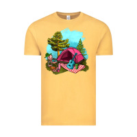Vintage Mustard Glamping Camp And Pink Tent Vintage Tee - BundleAndBundleShop