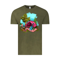 Vintage Olive Glamping Camp And Pink Tent Vintage Tee - BundleAndBundleShop