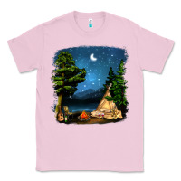 Bubblegum Pink Night Glamping Camp With Wine Classic Tee - BundleAndBundleShop