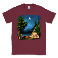 Burgundy Night Glamping Camp With Wine Classic Tee - BundleAndBundleShop
