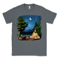 Charcoal Heather Night Glamping Camp With Wine Classic Tee - BundleAndBundleShop