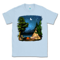 Dusty Blue Night Glamping Camp With Wine Classic Tee - BundleAndBundleShop
