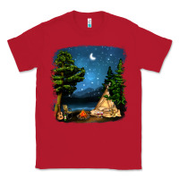 Red Night Glamping Camp With Wine Classic Tee - BundleAndBundleShop