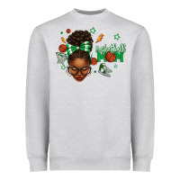 Heather Grey Afro Messy Bun Full Face Basketball Mom Heavyweight Sweatshirt - texasbilliewilder