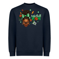 Navy Afro Messy Bun Full Face Basketball Mom Heavyweight Sweatshirt - texasbilliewilder