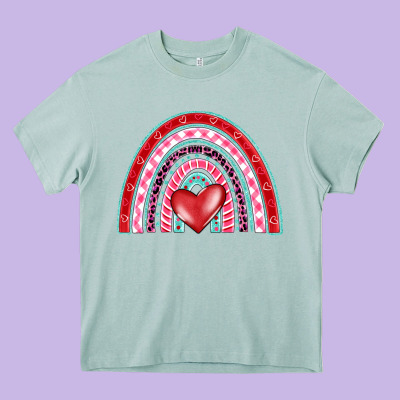 Valentine's Day Rainbow Heavy Core Tee Designed By Barkaloodesign